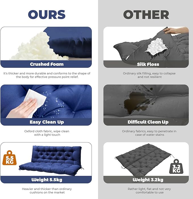 Premium 60" Memory Foam Swing Cushion | Reversible Design