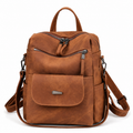 Vintage PU Leather Backpack for Women - Multi-Pocket Casual Shoulder Bag & Convertible Fashion Rucksack